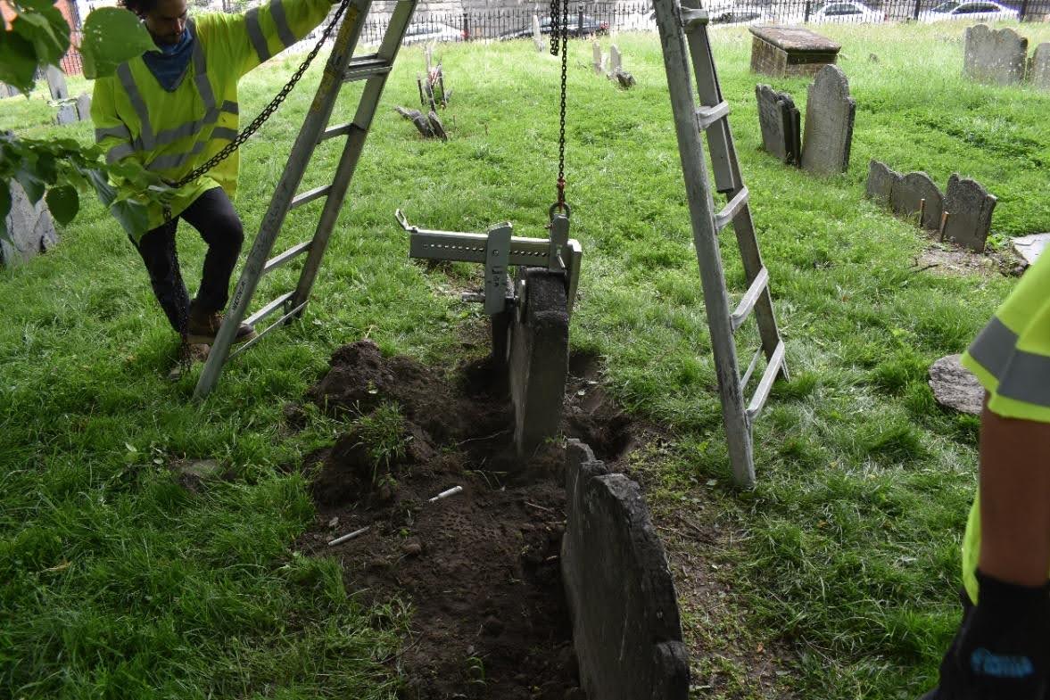 Copps hill gravestone restoration - chains