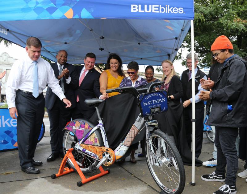 Image for mayor walsh celebrates the expansion of bluebikes into mattapan and roslindale