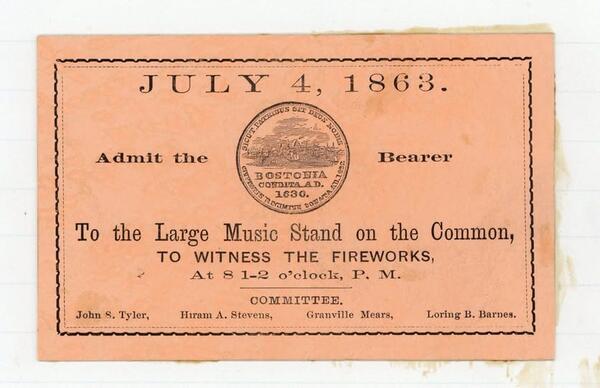 Ticket to Fireworks enclosure, 1863