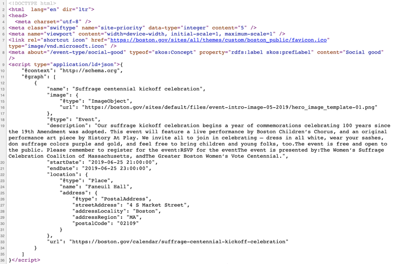 A look at the metadata on Boston.gov.