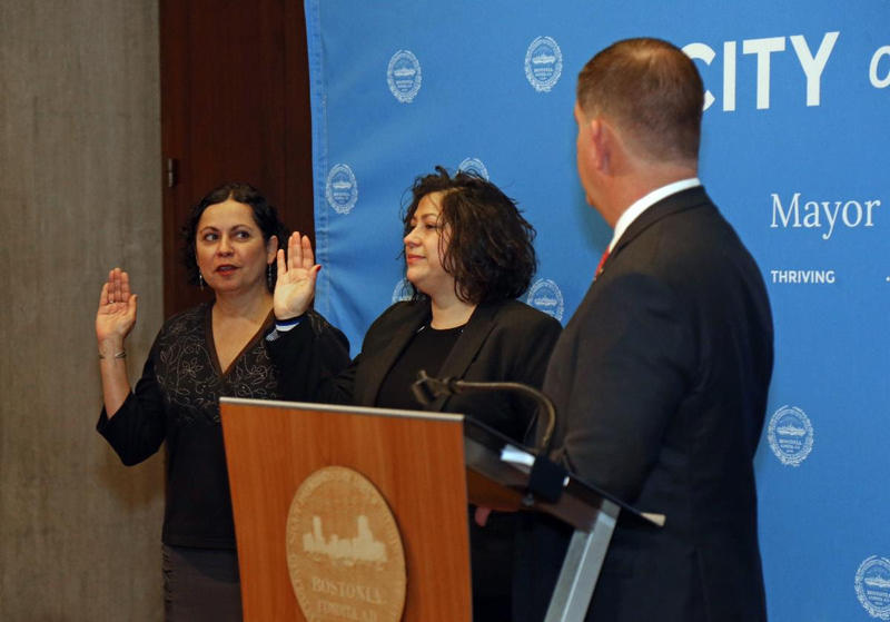 Mayor Walsh with Alexandra Oliver-Dávila and Lorna Rivera.