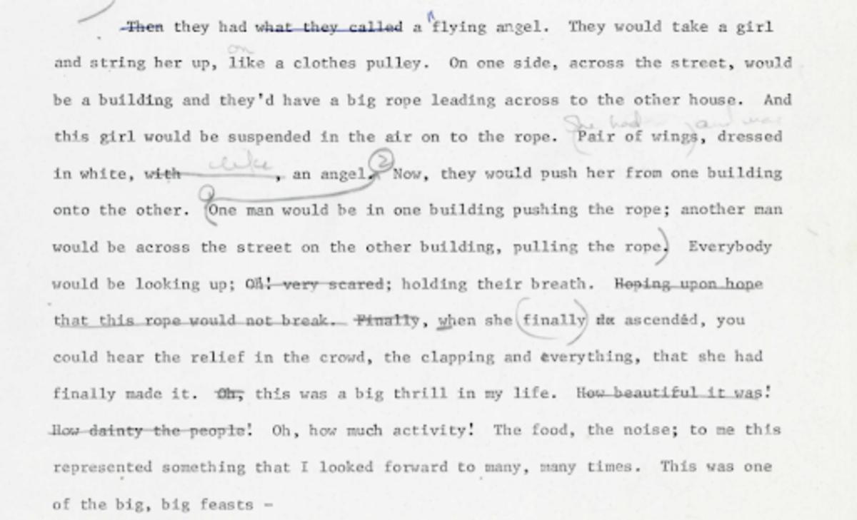 according to the Lucianis, the flying angel spectacle consisted of a girl being suspended in the air on a rope. Dressed in a pair of wings, the girl would be pushed from one building to the other, with men on both sides operating the ropes to create the imagery of a flying angel