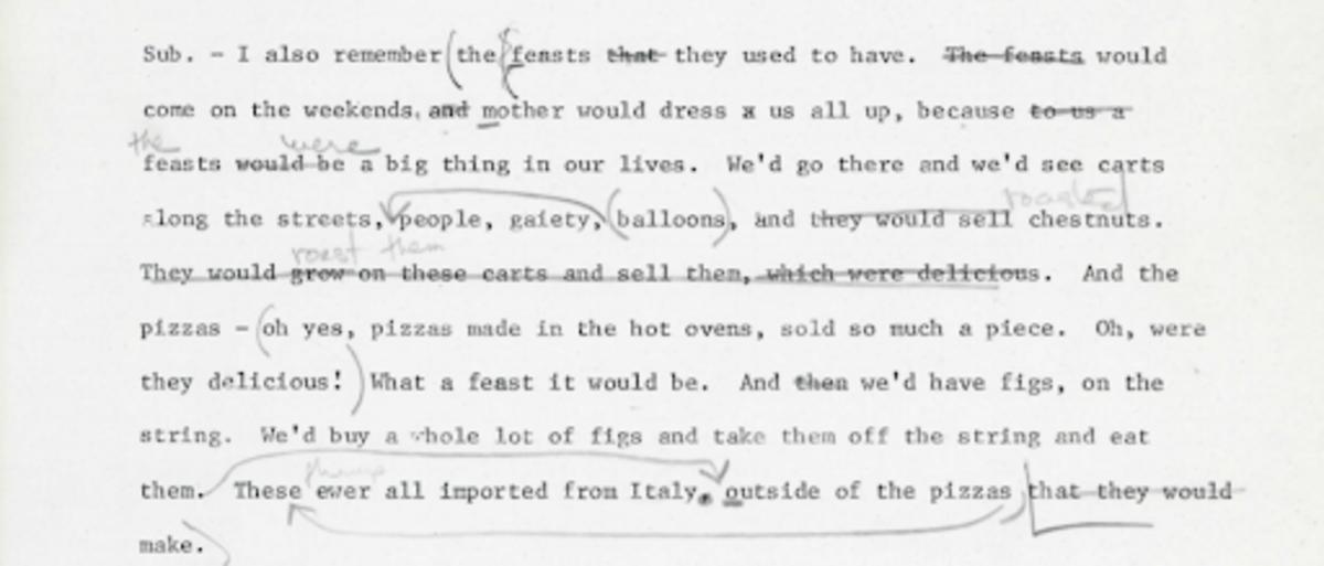 the Lucianis describe buying  balloons, chestnuts, pizza, and figs on strings from vendors during the festival