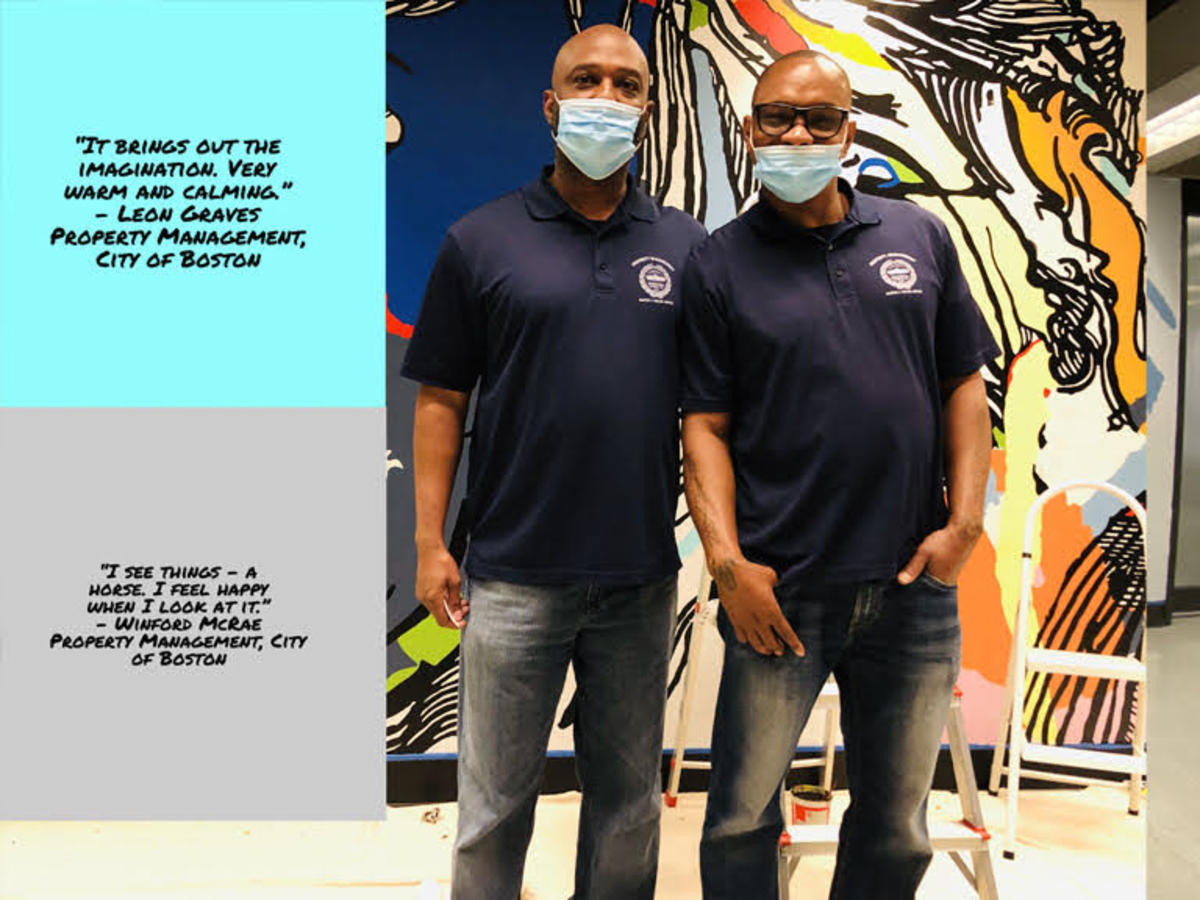 Staff reacting to Sophia's mural