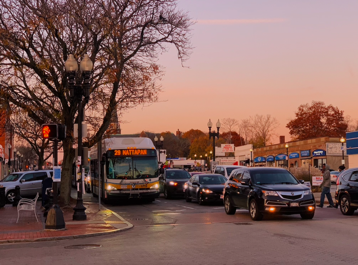 Route 29 bus flashing 'Mattapan'
