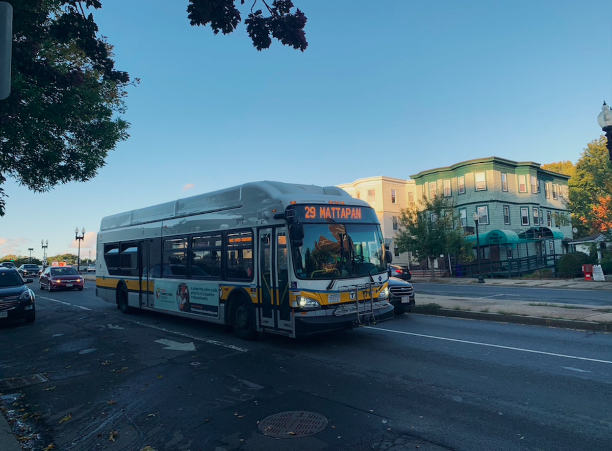 Route 29 bus traveling along Blue Hill Ave