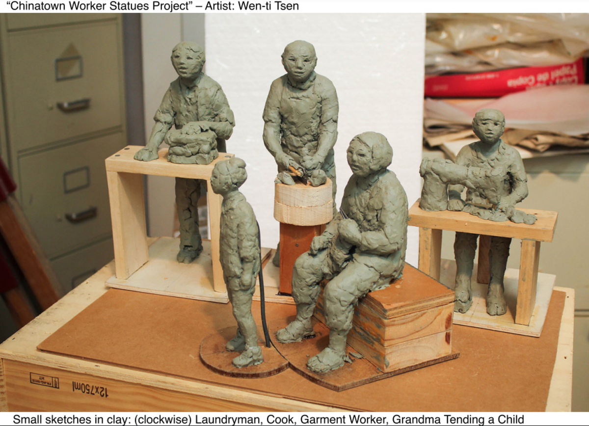 Preliminary design of Chinatown Worker Statues