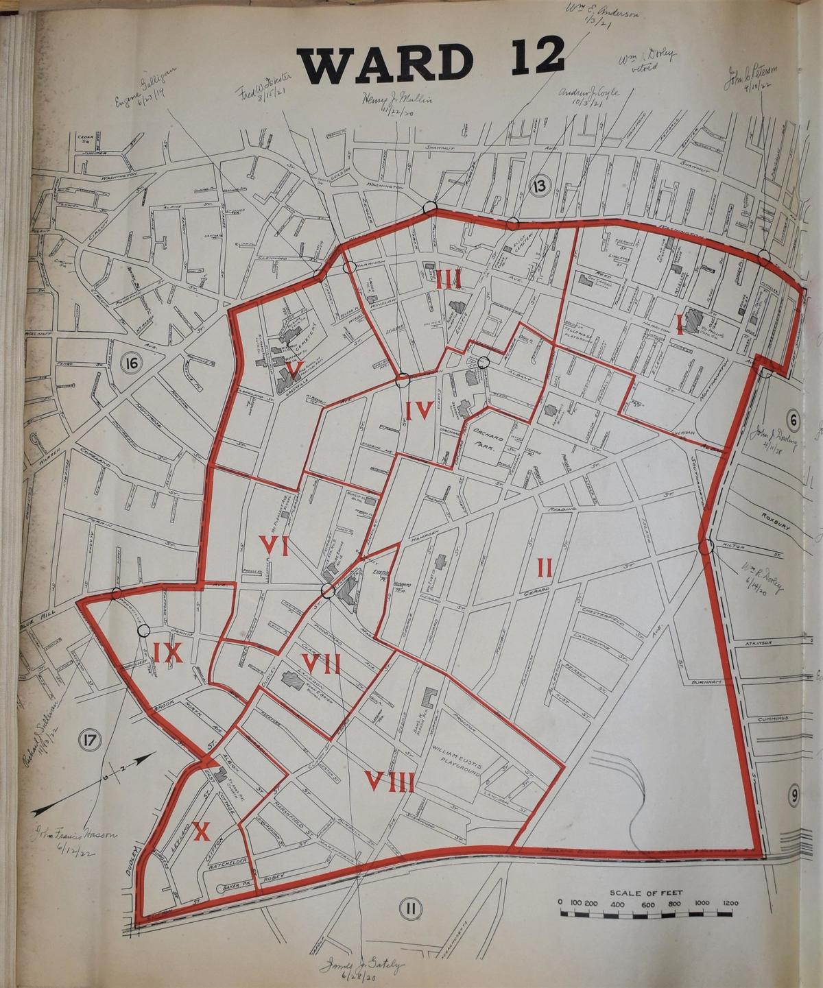 Ward 2 map, 1921 Ward and Precinct Maps, Boston City Archives