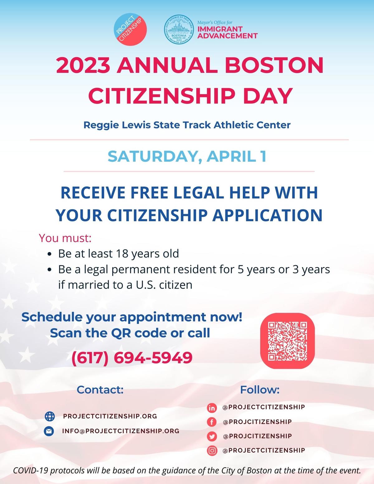 Flyer for Citizenship Day 2023 at the Reggie Lewis Center on April 1. 