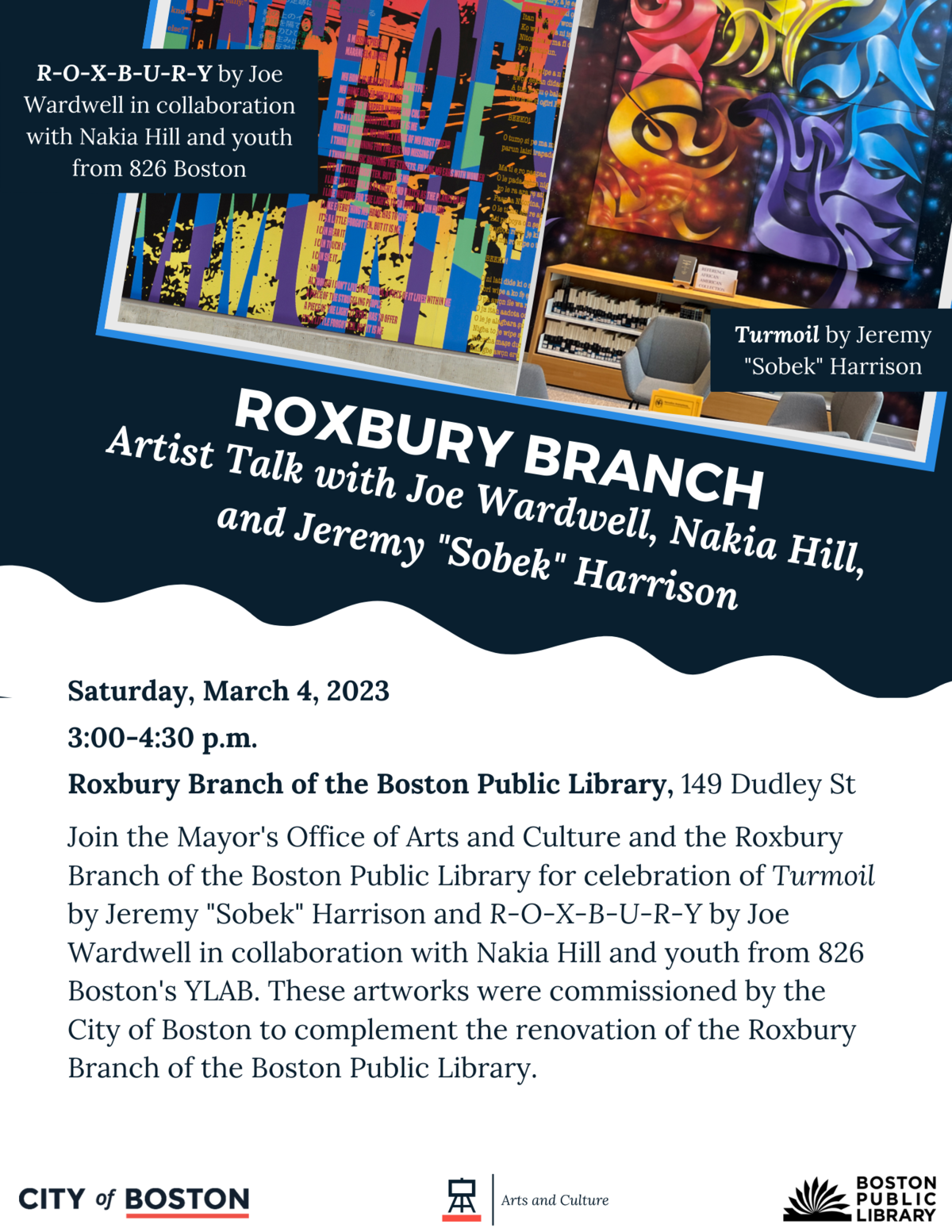 Roxbury branch artist talk flyer