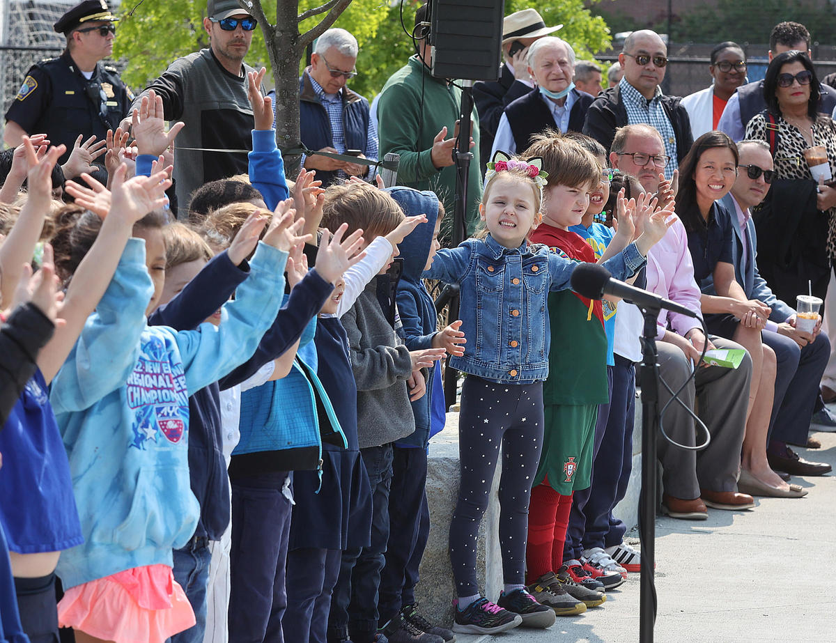 Mayor Michelle Wu attends the North End Coffee Hour at Langone Park