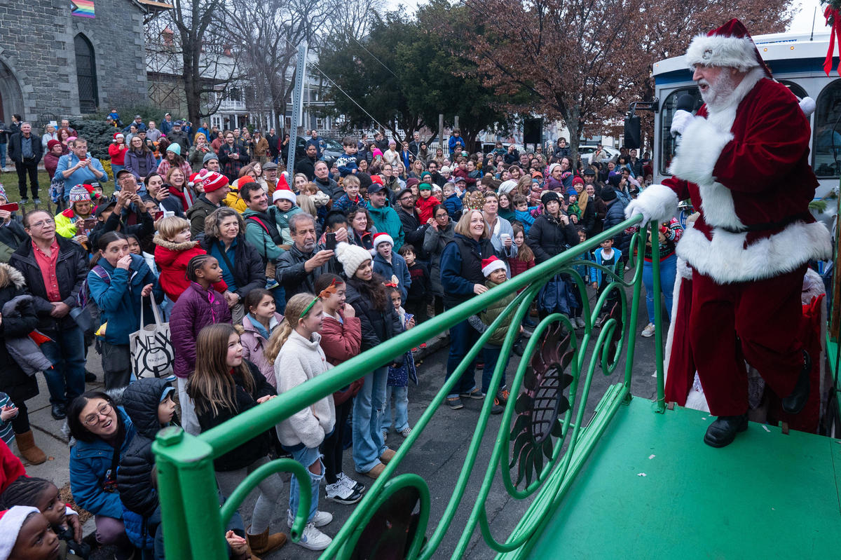 Young people from the community and Santa 