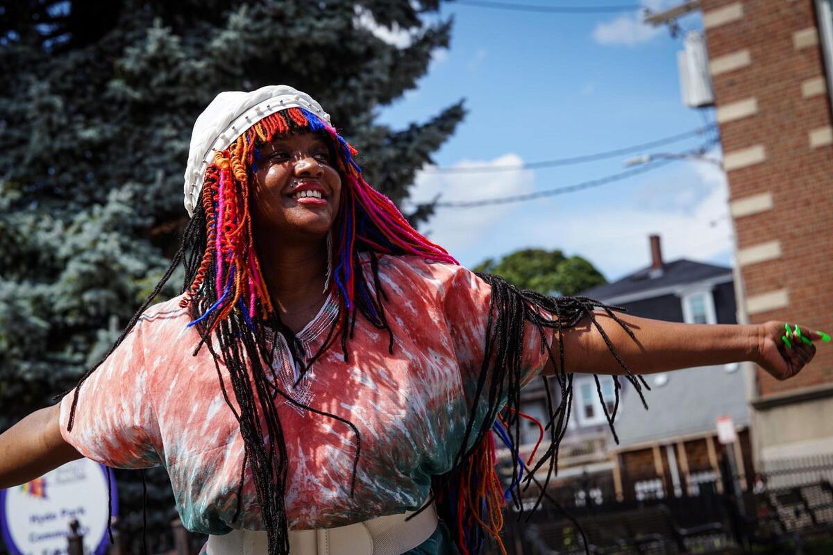 Folks at an Open Streets Boston Hyde Park event.