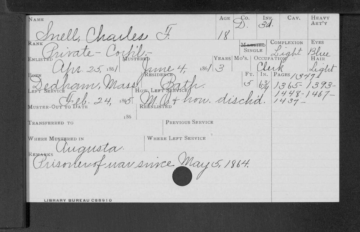 Maine, Civil War Soldiers and Sailors Card Index, 1861-1865