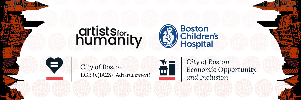 logos for artists for humanity, boston children's hospital, Mayor's Office of LGBTQIA2S+ advancement, and Office of Economic Opportunity and Inclusion