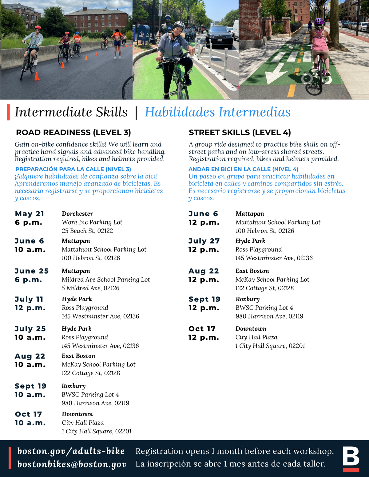 a list of dates with 2026 Intermediate Skills workshops