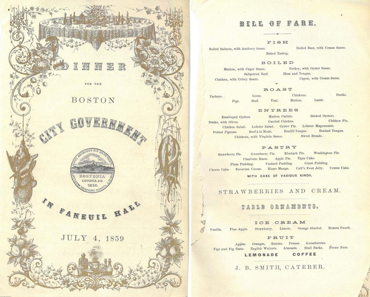 Menu for Fourth of July dinner, 1859