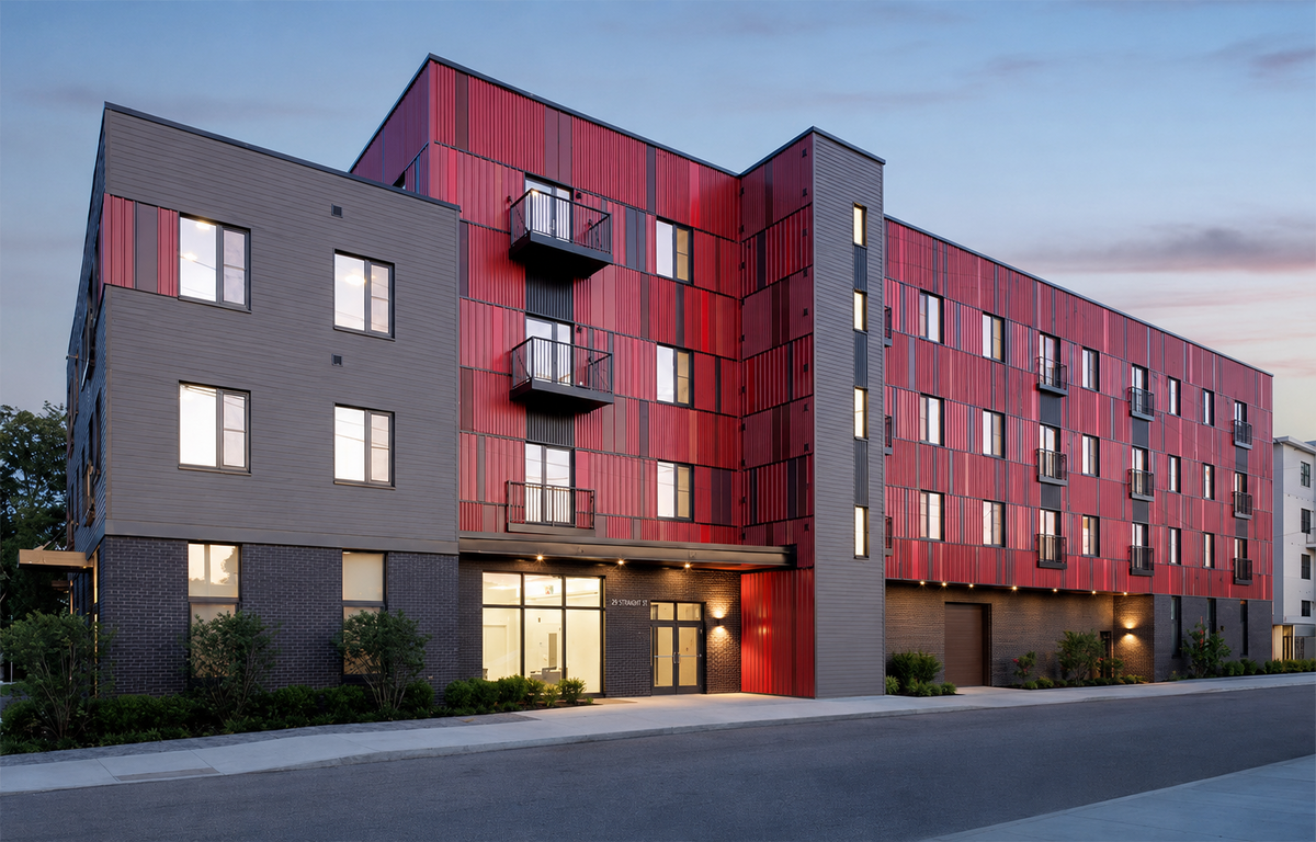 Digital rendering of Brookley Flats, a new building featuring 45 new affordable homes in Jamaica Plain