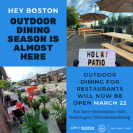  MAYOR WALSH ANNOUNCES OUTDOOR DINING WILL NOW BEGIN IN BOSTON ON MARCH 22