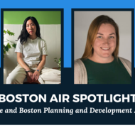 Headshots of Lily Xie (Boston Artist-in-Residence) and Kristina Ricco of the Boston Planning and Development Agency with text that reads "Boston AIR Spotlight - Lily Xie and Boston Planning and Development Agency"