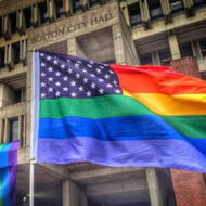 Pride flag in front of City Hall