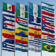 Flag poles flying flags of Latino countries