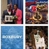 Collage for Councilor Louijeune, Eddy Chrispin, BarberTime Radio logo, May of Roxbury, and Jaylen Brown