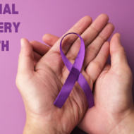 Hands holding purple ribbon with text National Recovery Month