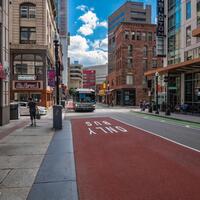 Silver Line bus in red-painted bus lane on Washington Street